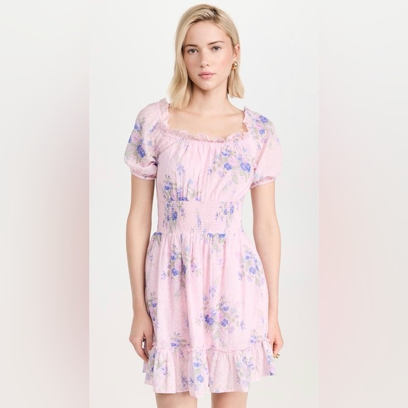 LoveShackFancy Dresses & Skirts - LoveShackFancy Lai Dress Juicy Plum Floral Smocked Puff Sleeve Size L